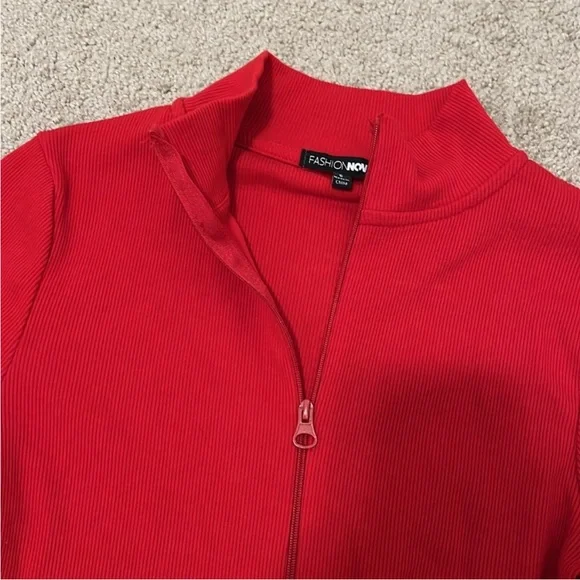 Red Zip-Up Cropped Jacket - Picture 2 of 2